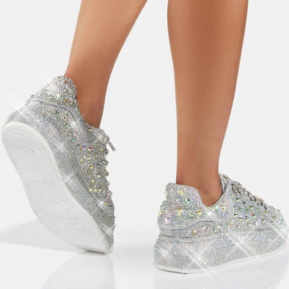 Azalea Wang Azure Silver Rhinestone Platform Sneakers - Picture 3 of 4
